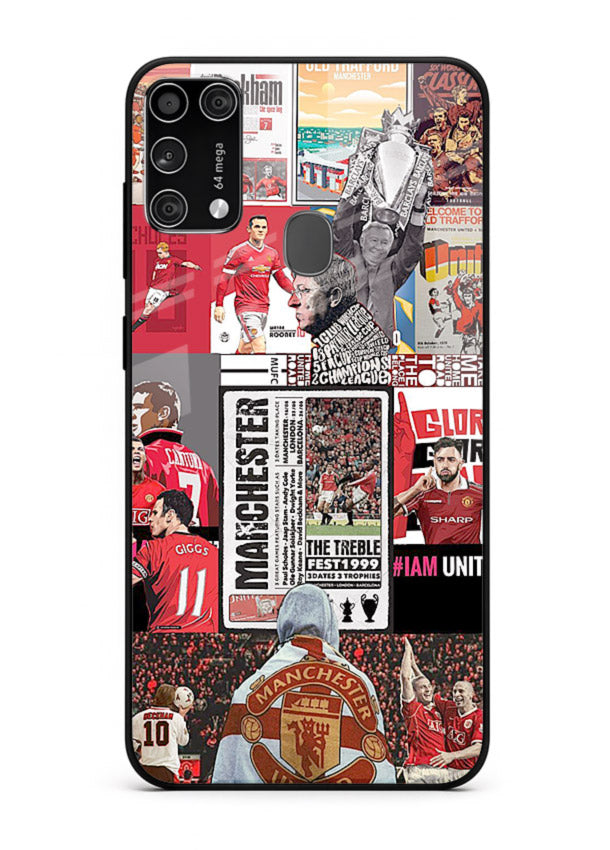 Football collage artwork on glossy tempered glass Samsung M31 Prime back cover