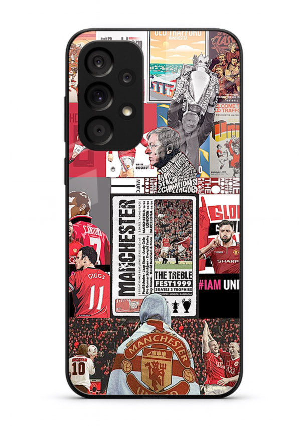 Football collage artwork on glossy tempered glass Samsung A23 5G back cover