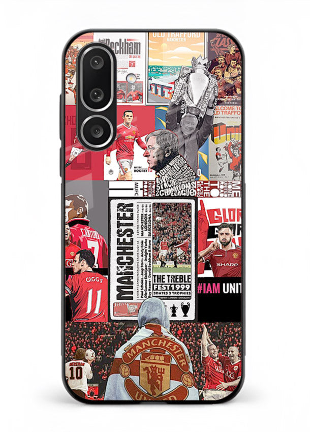 Football collage artwork on glossy tempered glass Samsung M36 5G back cover