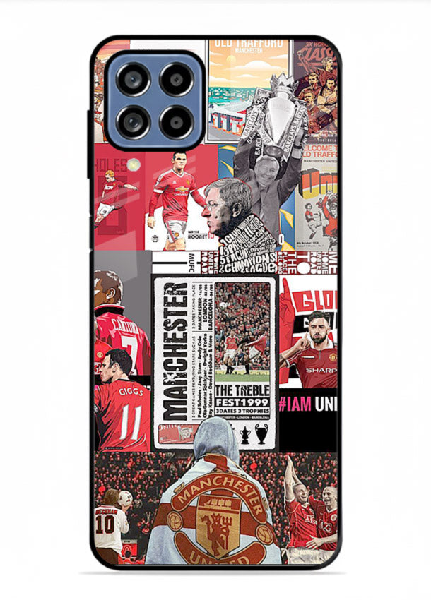 Football collage artwork on glossy tempered glass Samsung M53 5G back cover