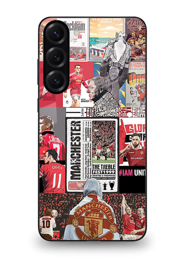 Football collage artwork on glossy tempered glass Samsung S23 back cover