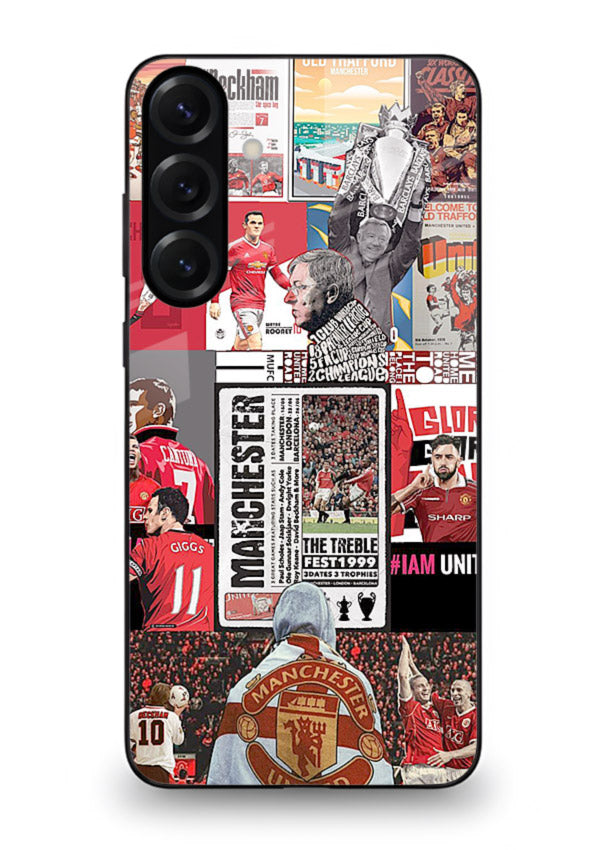 Football collage artwork on glossy tempered glass Samsung A56 5G back cover