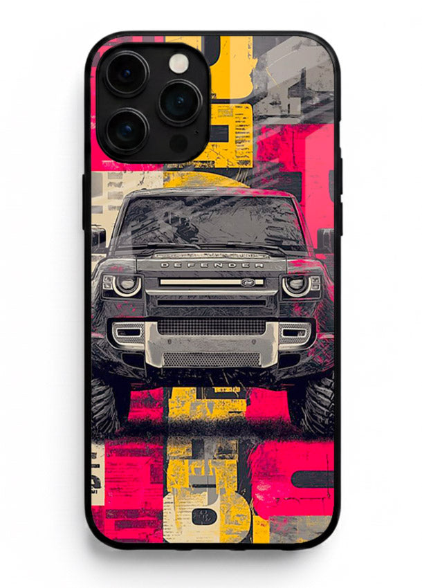 Rugged offroad SUV artwork printed on premium tempered glass iPhone 14 Pro Max back cover