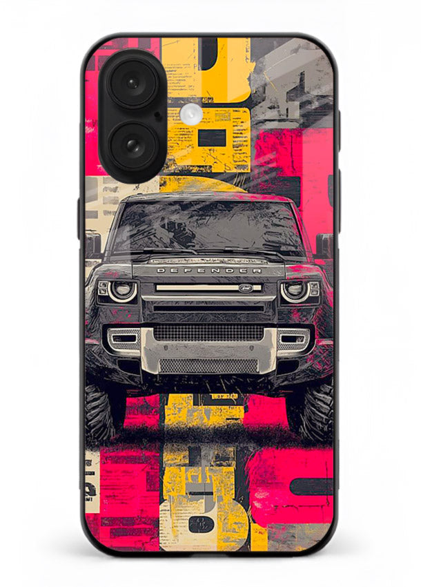 Rugged offroad SUV artwork printed on premium tempered glass iPhone 17 back cover