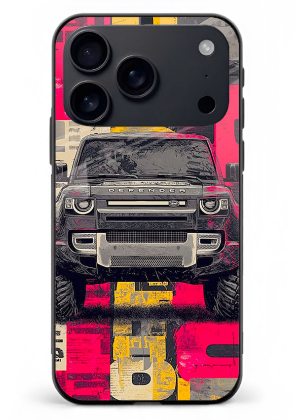 Rugged offroad SUV artwork printed on premium tempered glass iPhone 18 Pro Max back cover