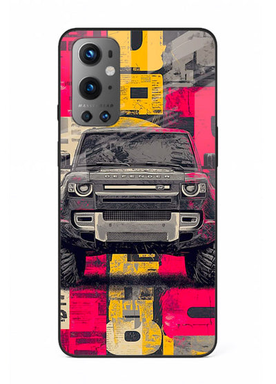 Rugged offroad SUV artwork printed on premium tempered glass OnePlus 9 back cover