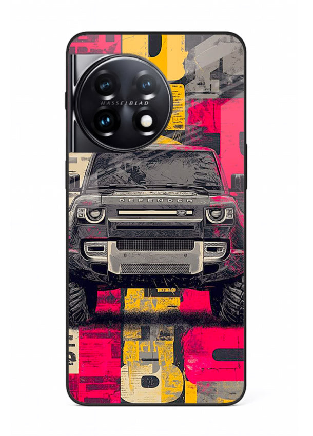Rugged offroad SUV artwork printed on premium tempered glass OnePlus 11 back cover