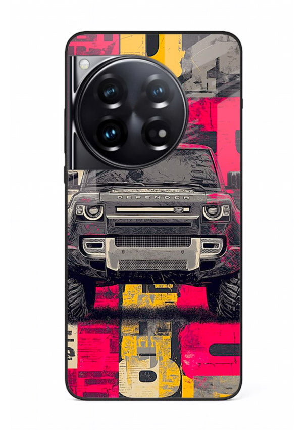 Rugged offroad SUV artwork printed on premium tempered glass OnePlus 12 back cover