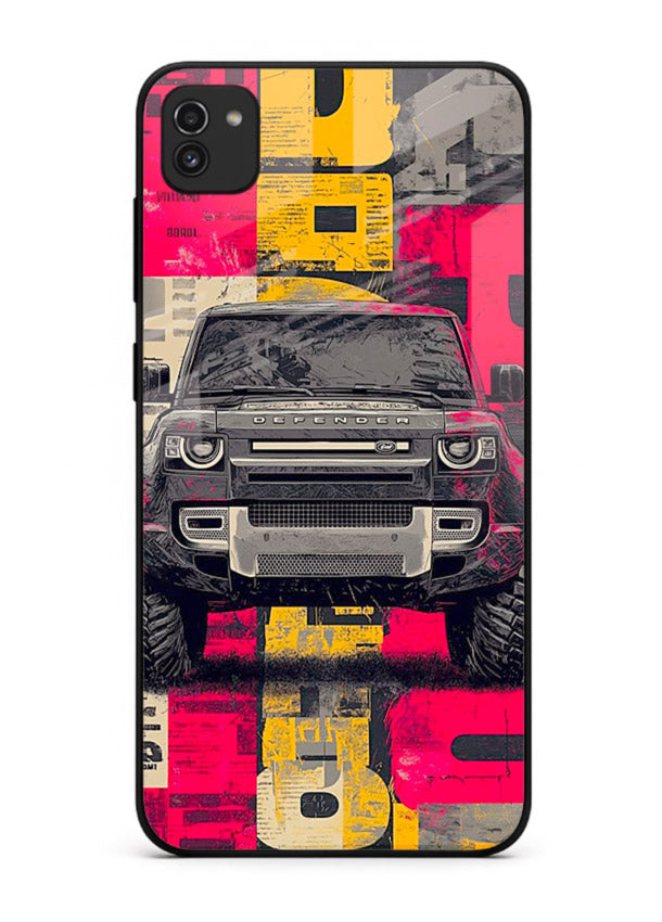 Rugged offroad SUV artwork printed on premium tempered glass Samsung A03 back cover