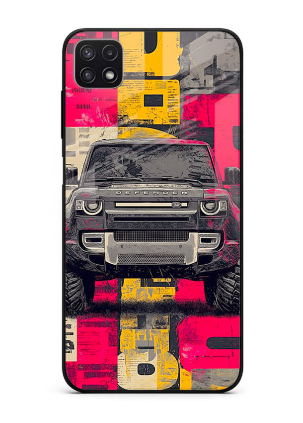 Rugged offroad SUV artwork printed on premium tempered glass Samsung F42 5G back cover