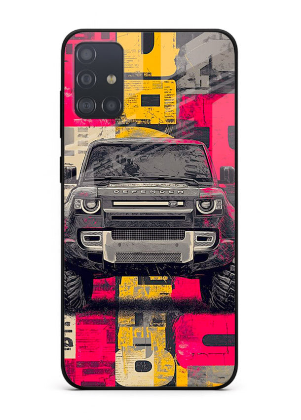 Rugged offroad SUV artwork printed on premium tempered glass Samsung A51 back cover