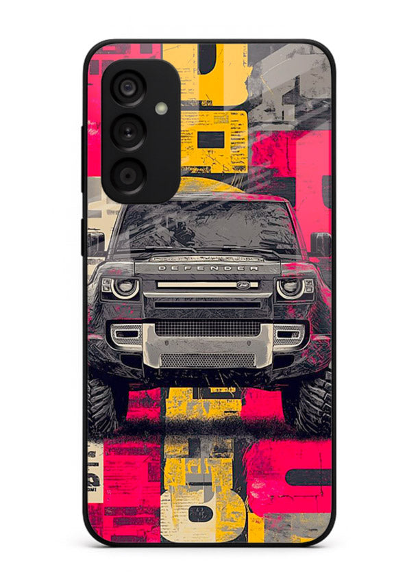 Rugged offroad SUV artwork printed on premium tempered glass Samsung A15 5G back cover
