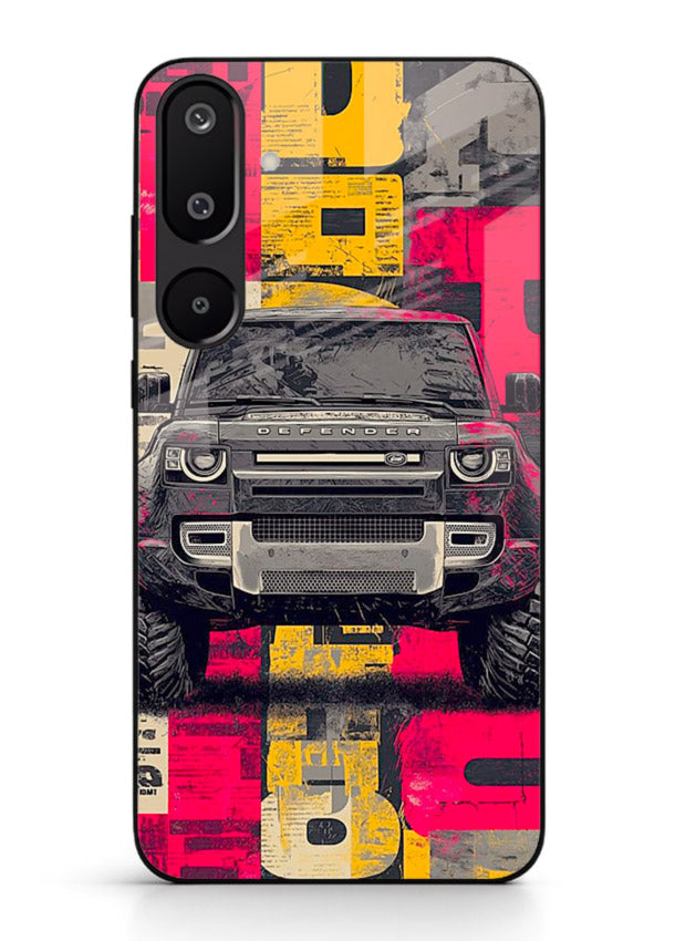 Rugged offroad SUV artwork printed on premium tempered glass Samsung M16 5G back cover