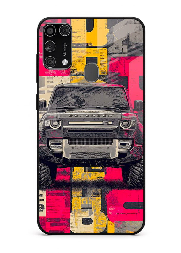 Rugged offroad SUV artwork printed on premium tempered glass Samsung M31 Prime back cover