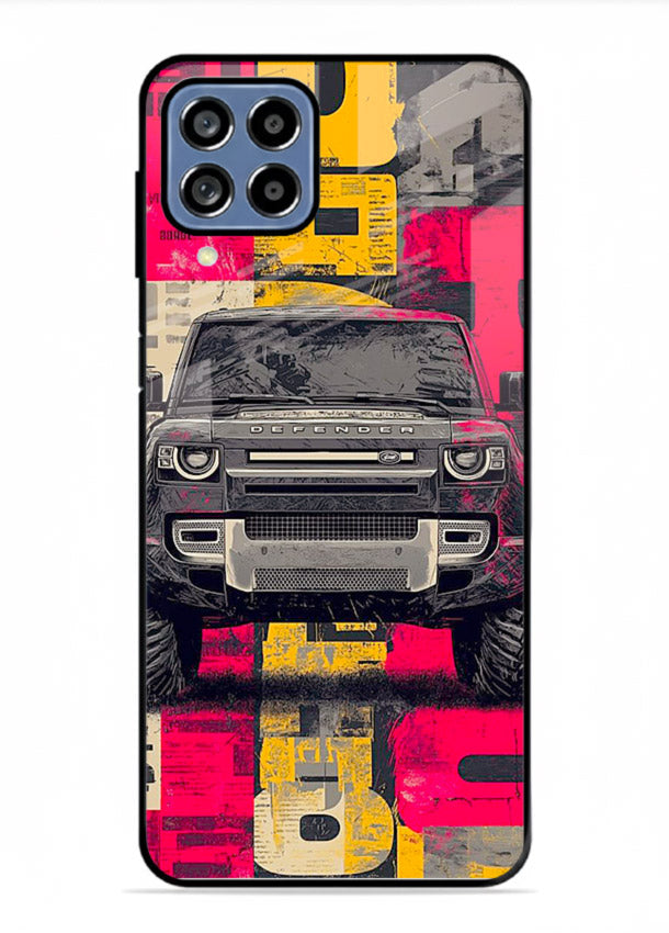Rugged offroad SUV artwork printed on premium tempered glass Samsung F62 back cover
