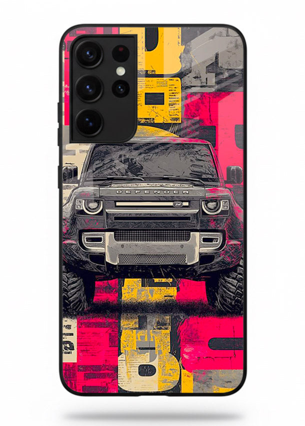 Rugged offroad SUV artwork printed on premium tempered glass Samsung S21 Ultra back cover