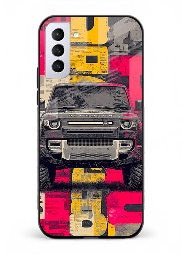 Rugged offroad SUV artwork printed on premium tempered glass Samsung S21 FE back cover