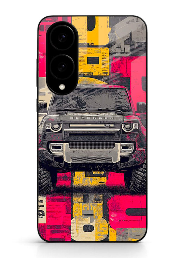 Rugged offroad SUV artwork printed on premium tempered glass Samsung S25 Edge back cover