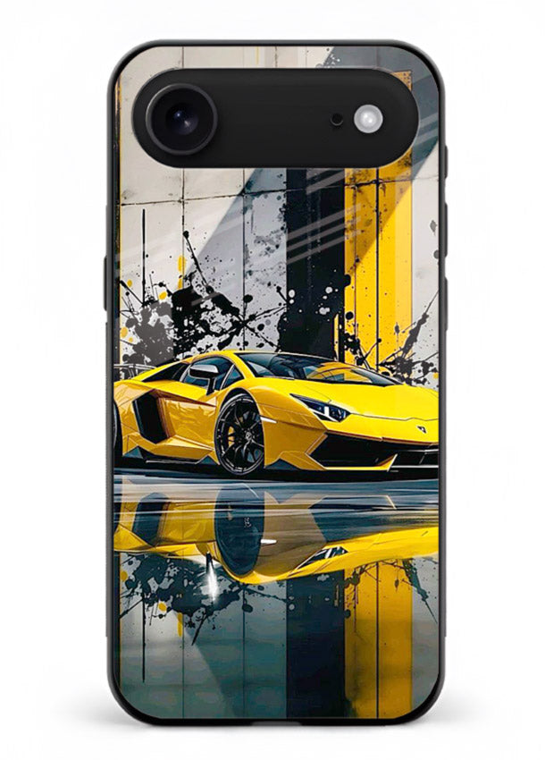 Yellow supercar design on premium tempered glass iPhone 18 Air back cover