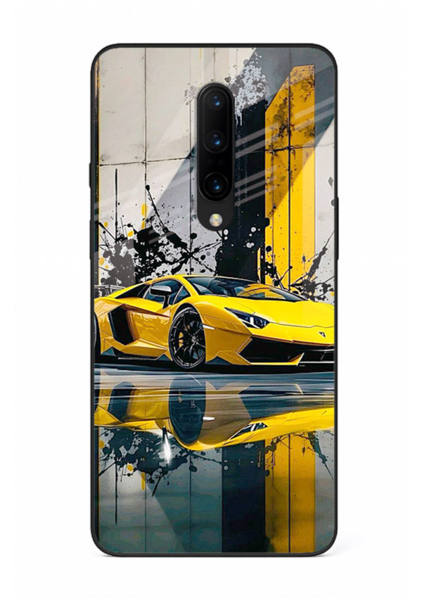 Yellow supercar design on premium tempered glass OnePlus 7 Pro back cover