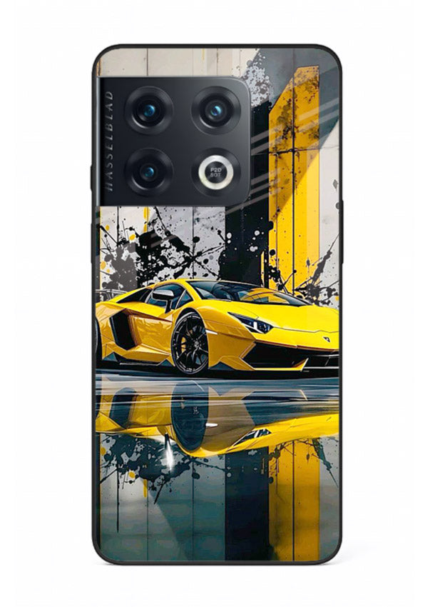 Yellow supercar design on premium tempered glass OnePlus 10 Pro back cover