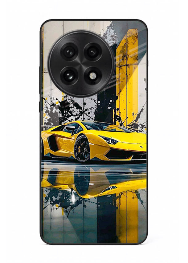Yellow supercar design on premium tempered glass OnePlus 13 back cover