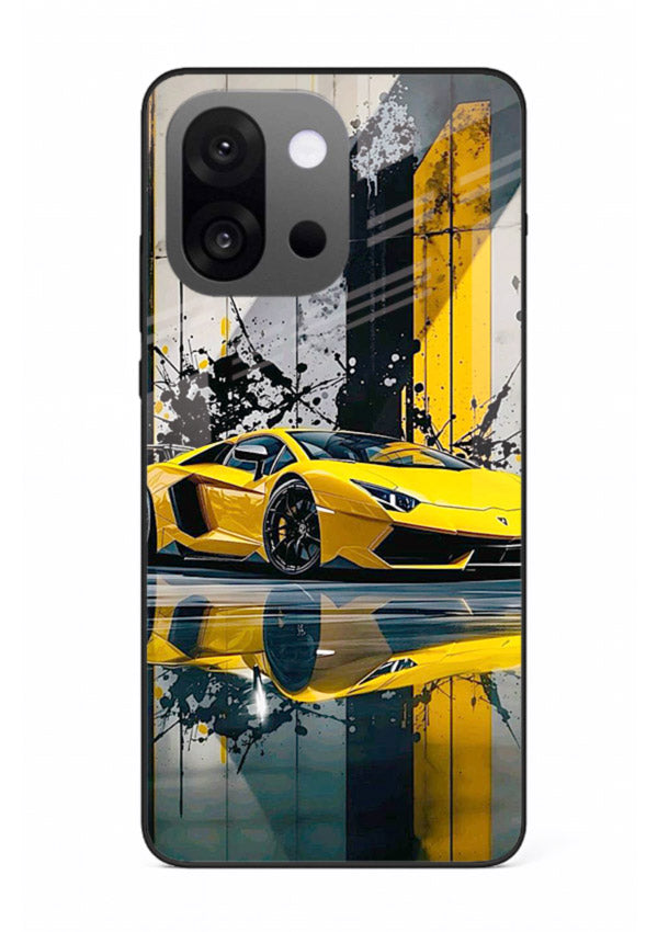 Yellow supercar design on premium tempered glass OnePlus 13s back cover
