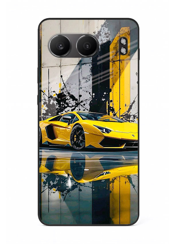 Yellow supercar design on premium tempered glass OnePlus Nord 4 back cover