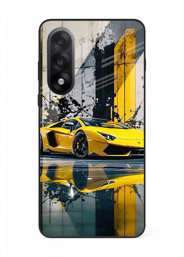 Yellow supercar design on premium tempered glass OnePlus Nord 5 back cover