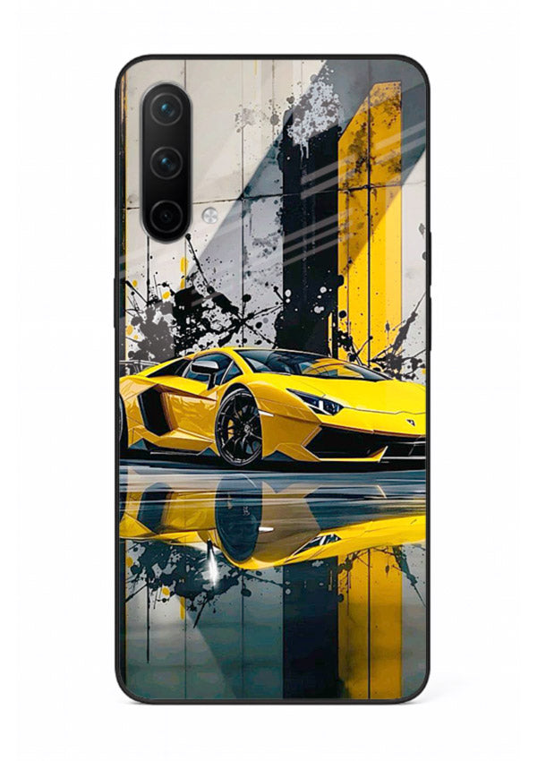 Yellow supercar design on premium tempered glass OnePlus Nord CE 5G back cover