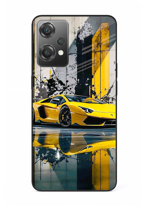 Yellow supercar design on premium tempered glass OnePlus Nord CE2 Lite 5G back cover