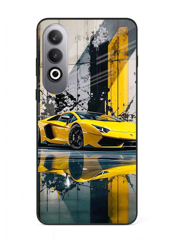 Yellow supercar design on premium tempered glass OnePlus Nord CE4 back cover