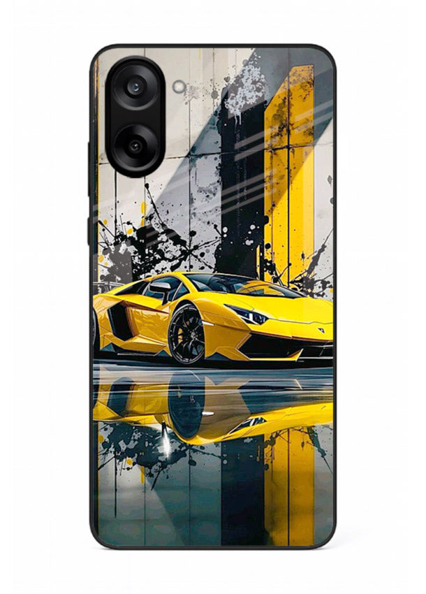 Yellow supercar design on premium tempered glass OnePlus Nord CE5 back cover