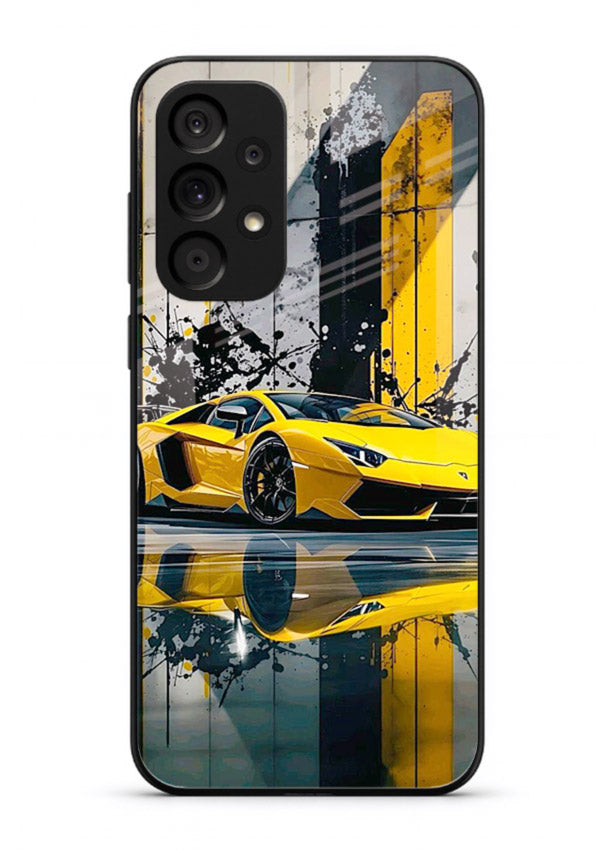 Yellow supercar design on premium tempered glass Samsung A73 5G back cover