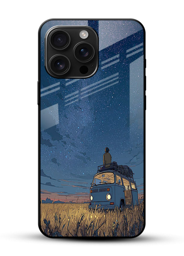 van night sky starry art glossy vibrant premium glass cover aesthetic night scenery case - Angle Front