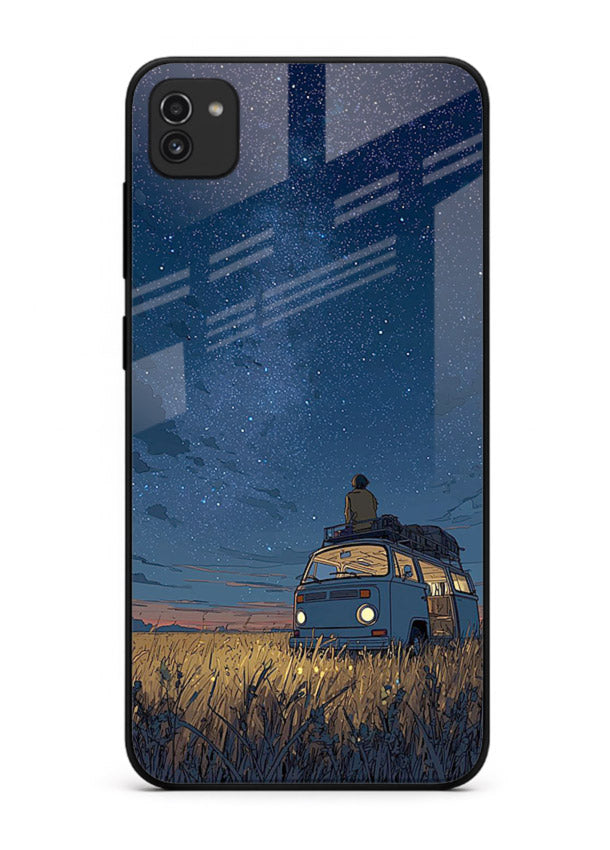 van night sky starry art Samsung A03 glass cover aesthetic night scenery case