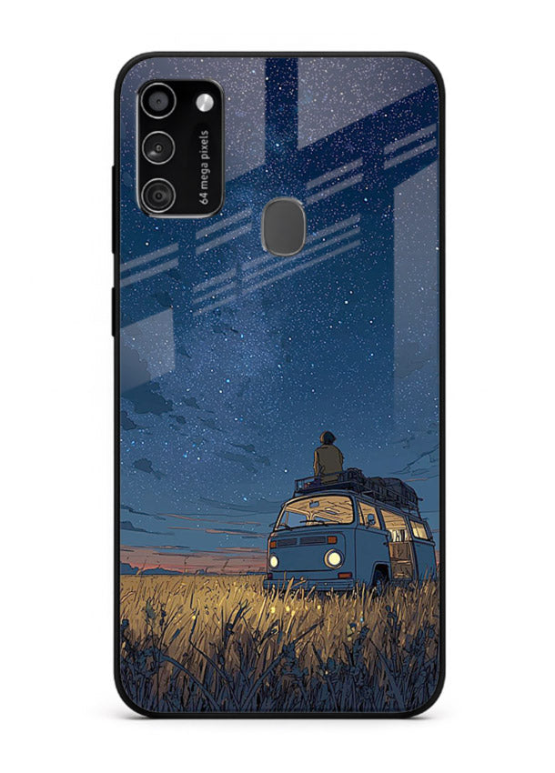 van night sky starry art Samsung M21 glass cover aesthetic night scenery case