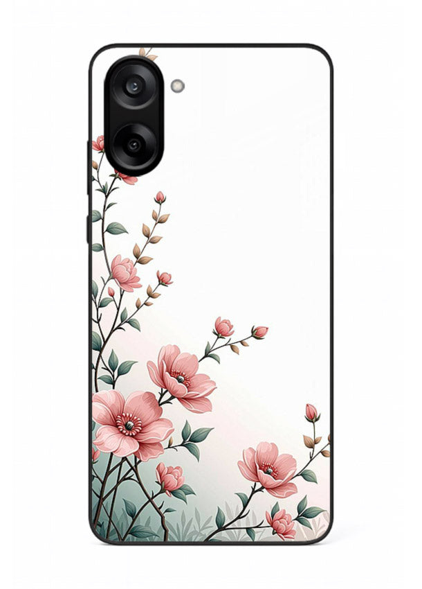 Pink vertical sprig artwork on OnePlus Nord CE5 glass back cover with delicate botanical tones.