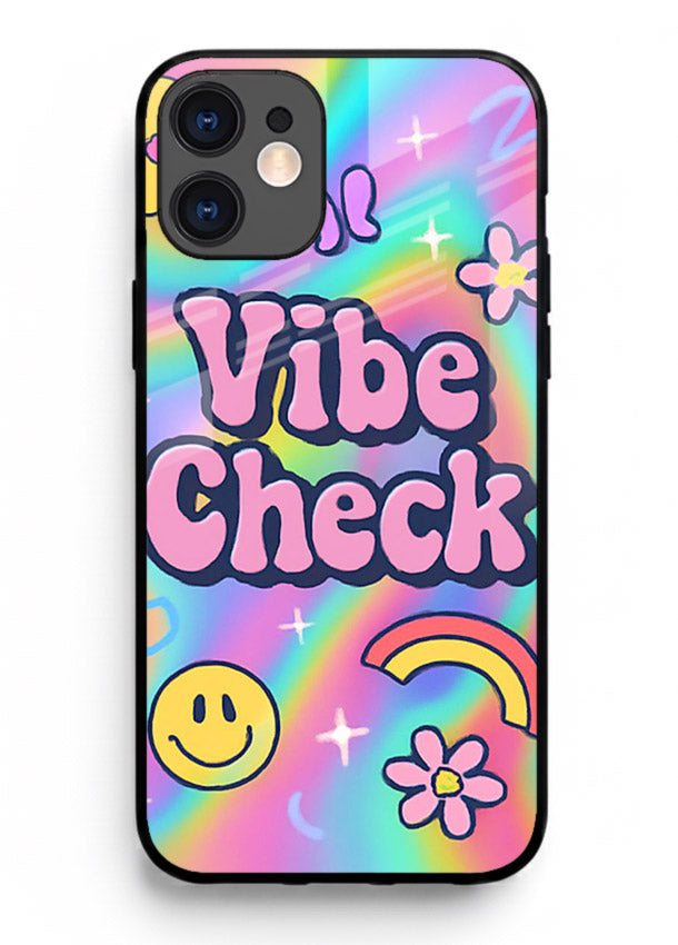 Vibe Check Rainbow colorful doodle artwork iphone 12 mini glass back cover