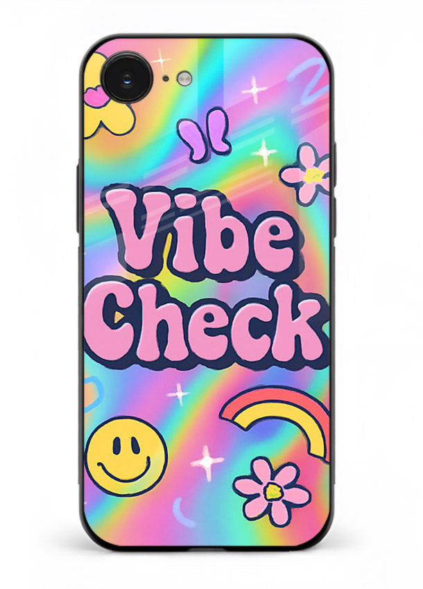 Vibe Check Rainbow colorful doodle artwork iphone 16e glass back cover