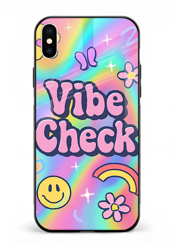 Vibe Check Rainbow colorful doodle artwork iphone xs max glass back cover