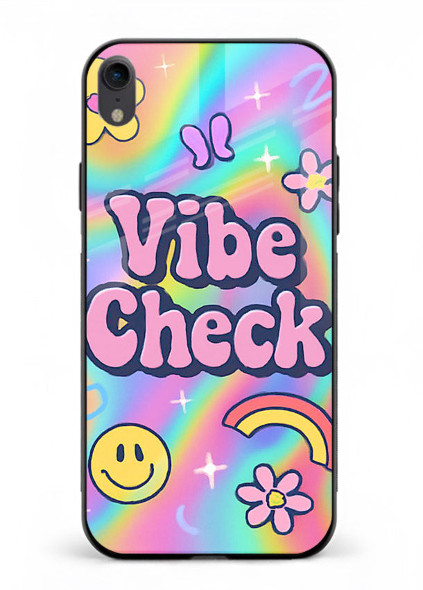 Vibe Check Rainbow colorful doodle artwork iphone xr glass back cover