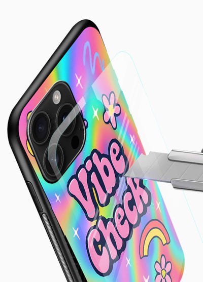 Vibe Check Rainbow colorful doodle artwork glossy vibrant premium glass back cover - Angle Blade