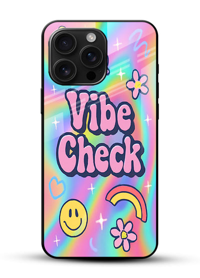Vibe Check Rainbow colorful doodle artwork glossy vibrant premium glass back cover - Angle Front