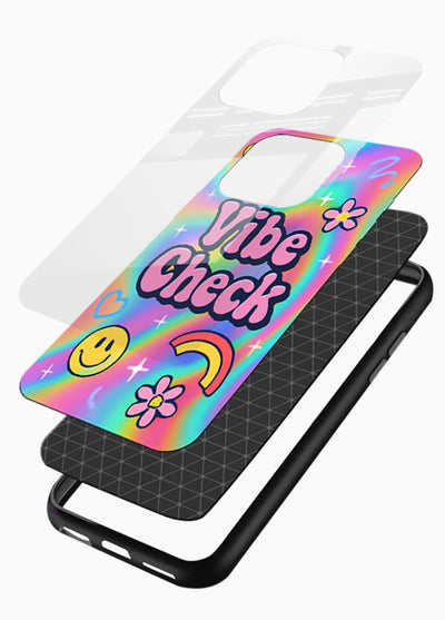 Vibe Check Rainbow colorful doodle artwork glossy vibrant premium glass back cover - Angle Layers