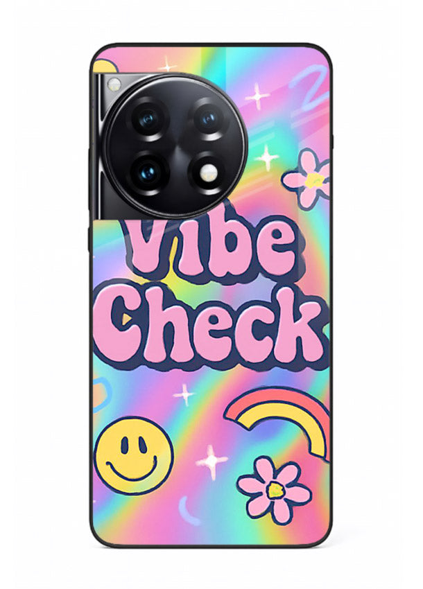Vibe Check Rainbow colorful doodle artwork OnePlus 12R glass back cover