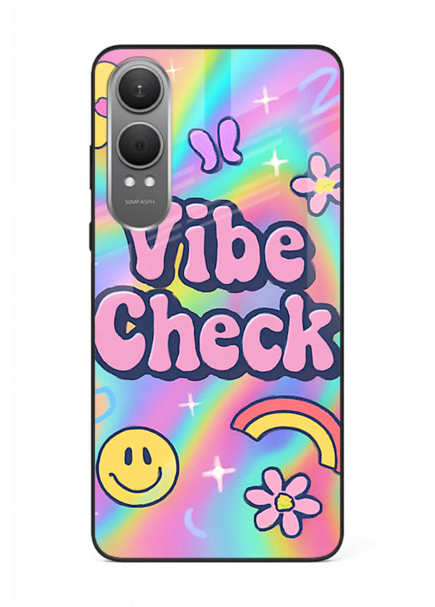 Vibe Check Rainbow colorful doodle artwork OnePlus Nord CE4 Lite glass back cover