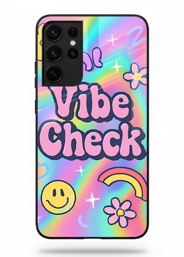 Vibe Check Rainbow colorful doodle artwork Samsung S21 Ultra glass back cover