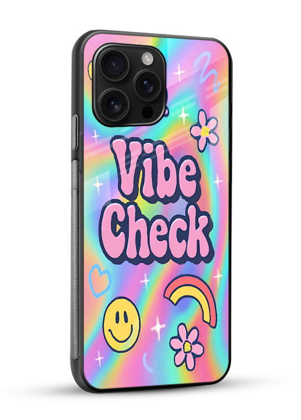 Vibe Check Rainbow colorful doodle artwork glossy vibrant premium glass back cover - Angle Side