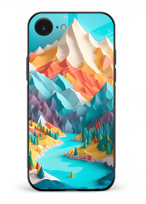 Vibrant Alpine Valley colorful alpine landscape artwork iphone 16e glass back cover